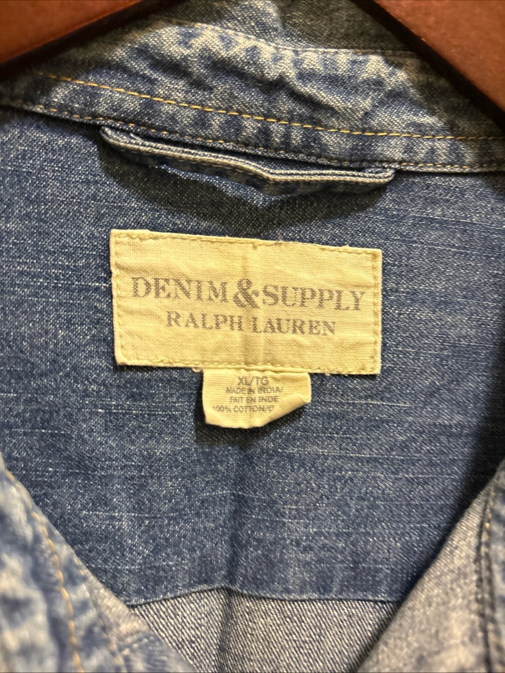Men’s vintage Denim & Supply Ralph Lauren denim faded button up collar shirt XL - Picture 7 of 9